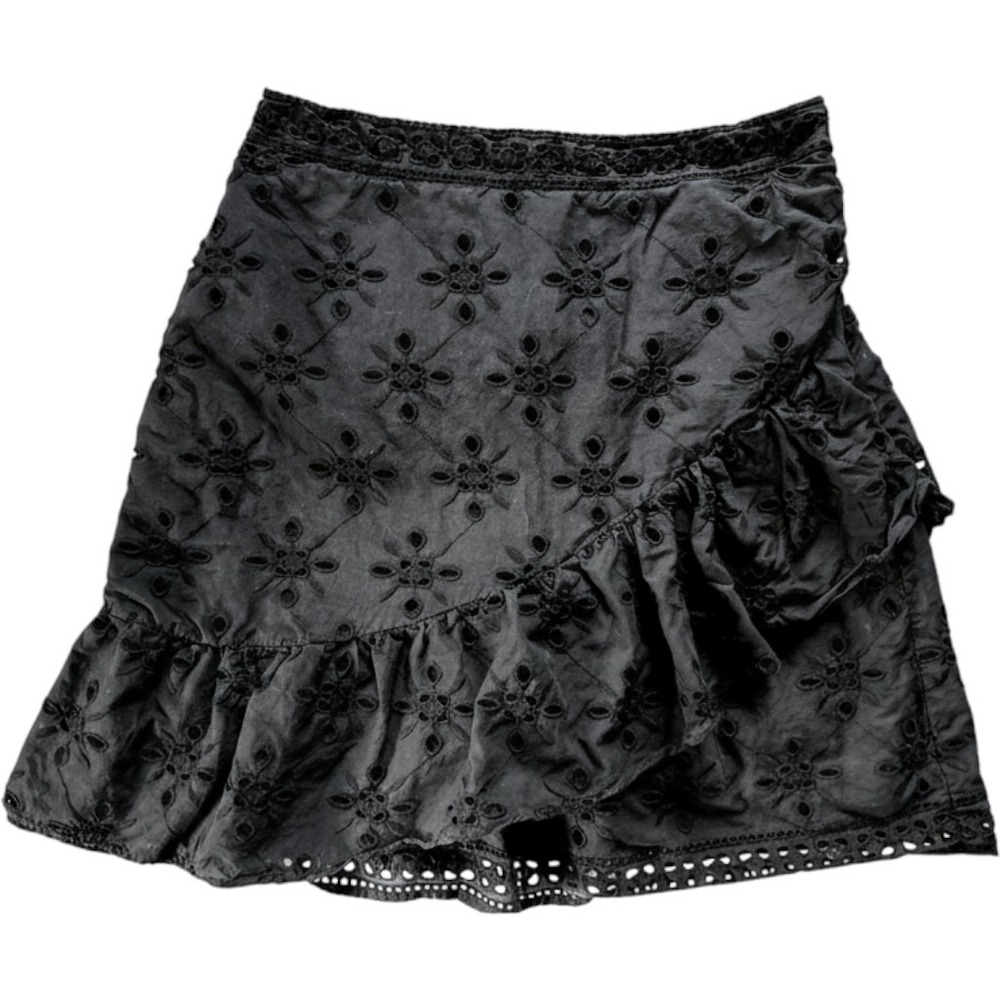 Express‎ Eyelet Ruffle Mini Skirt Women Black Floral Embroidery Size 8